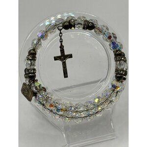 AB Crystal Sterling Rhinestone Wrap Around Beaded Bracelet Hand Crafted